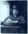 Porträt Rembrandt an einem Fenster zeichnen